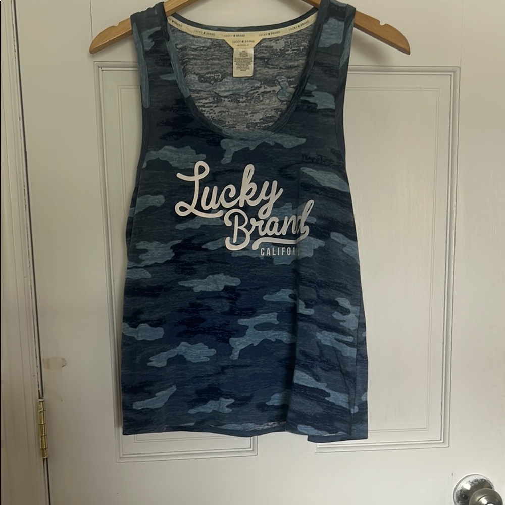 Lucky Brand Blue Camouflage Sleeveless Tank Top